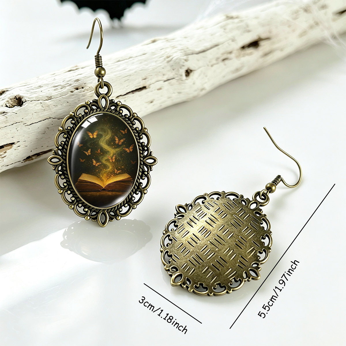 Retro Hollow Lace Butterfly Gem Earrings, Fantasy Forest Style