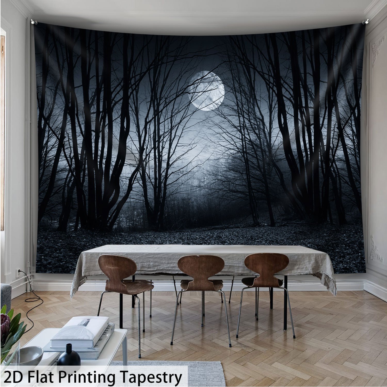 Moonlit Night Eerie Forest Tapestry For Home Wall Decoration_voghion.com