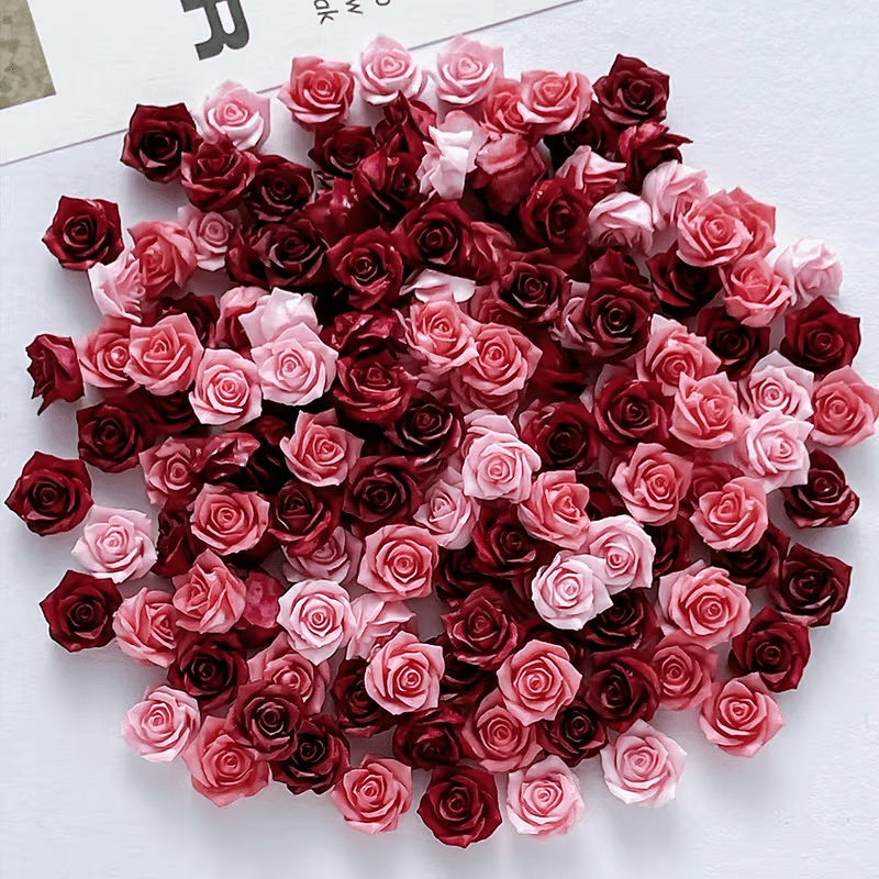 TEMU 33/53pcs Flat Bottomed Mini Resin Rose Additions, Wine Red Romantic Flower Decorations, Suitable For Valentine's Day Nail Art, Wedding Armor,