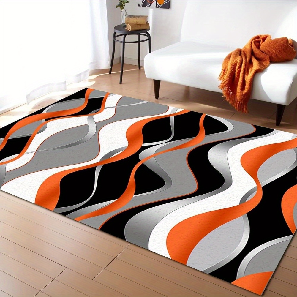 TEMU Orange Black Grey Wavy Boys Girls Rugs, Abstract White Moire Geometric Art Thick Soft Plush Area Rugs, Breathable Durable Carpet, Machine Washable Mat For Hardwood Floors ' X 3'