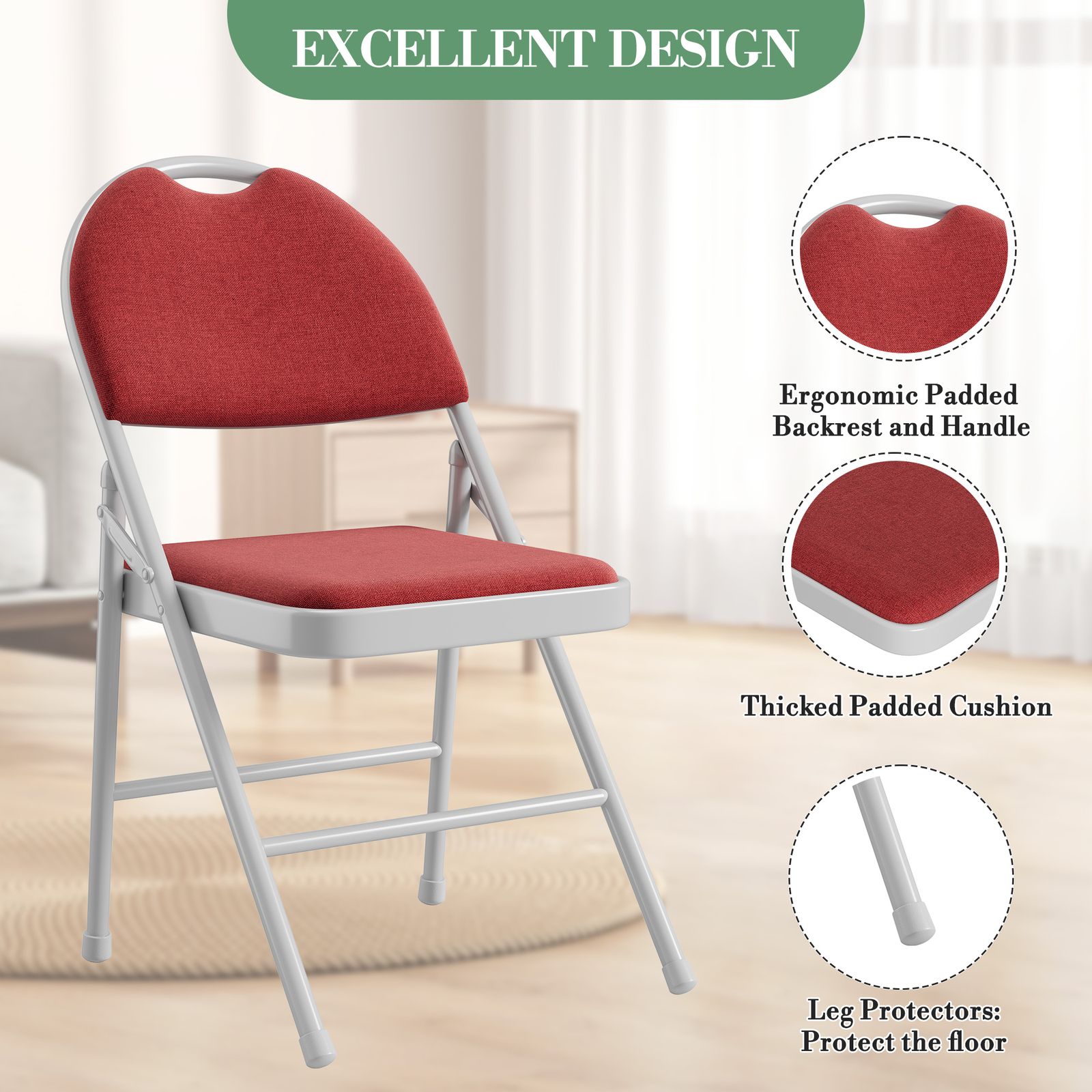 2 4 6 pack fabric padded folding chairs commercial metal folding chair with padded back 350 lbs weight capacity comfortable foldable chair for indoor and outdoor events