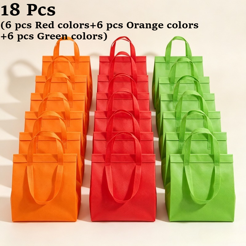 TEMU 18pcs Insulated Takeout Bags(6pcs Red 6pcs Orange 6pcs Green Colors)reusable Thermal Lunch Tote Bags, Waterproof Aluminum Foil Cooler Bags For