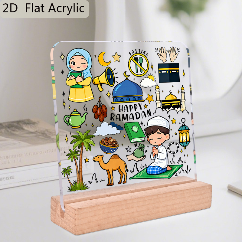 Image of 2d Flat, 1pc Islam Holy Month Of Decoration, Happy Acrylic Sign With Stand, Decorative Plaque Statues, Room Table Decorations Supplies Art Craft Ornament, Perfect For , 2d Flat