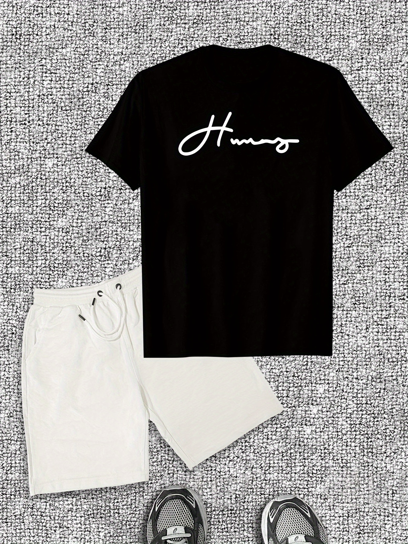 Men's Design Font English Pattern Short Sleeve T-Shirt Shorts Casual Set