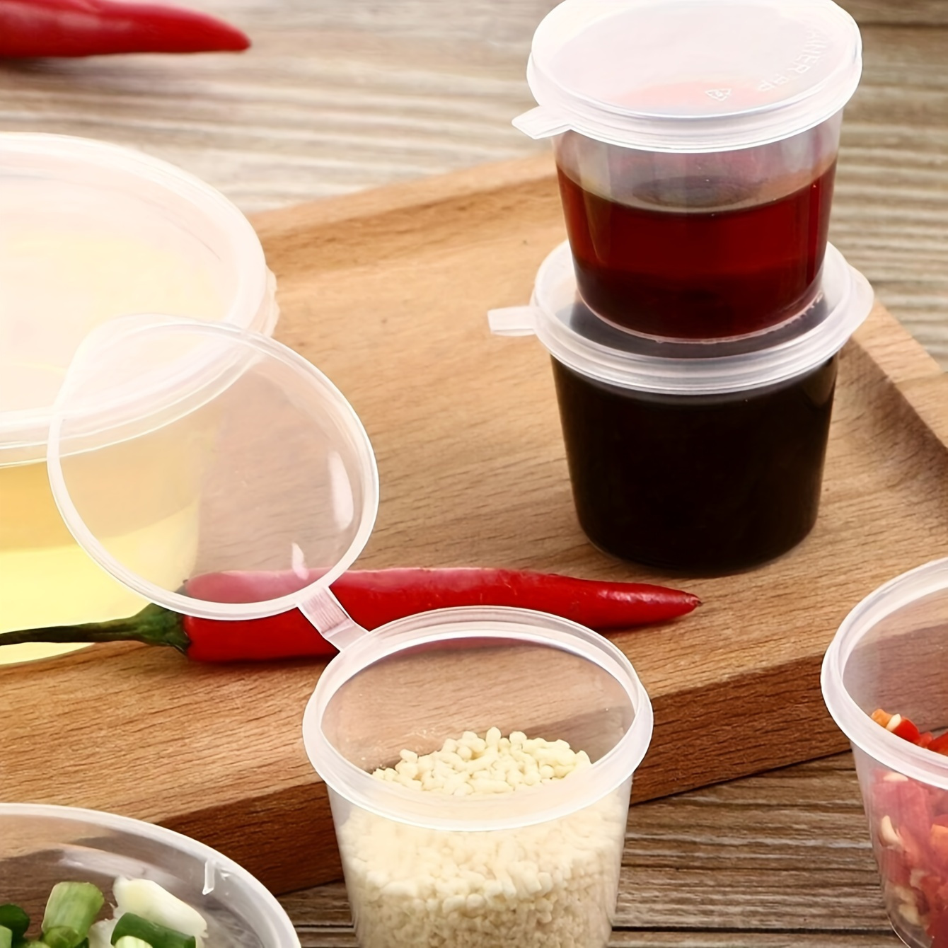 50-Pack 2oz Clear PP Plastic Sauce Cups with Lids