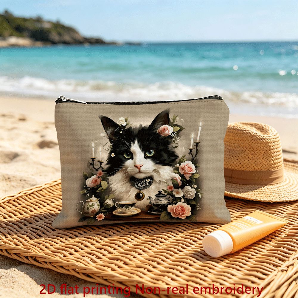 artikel foto 1 stuks draagbare make-up tas,   bloemmotief, ritssluiting, studenten schrijfwaren etui, cosmetische opbergruimte, portemonnee, ideaal om cadeau te  