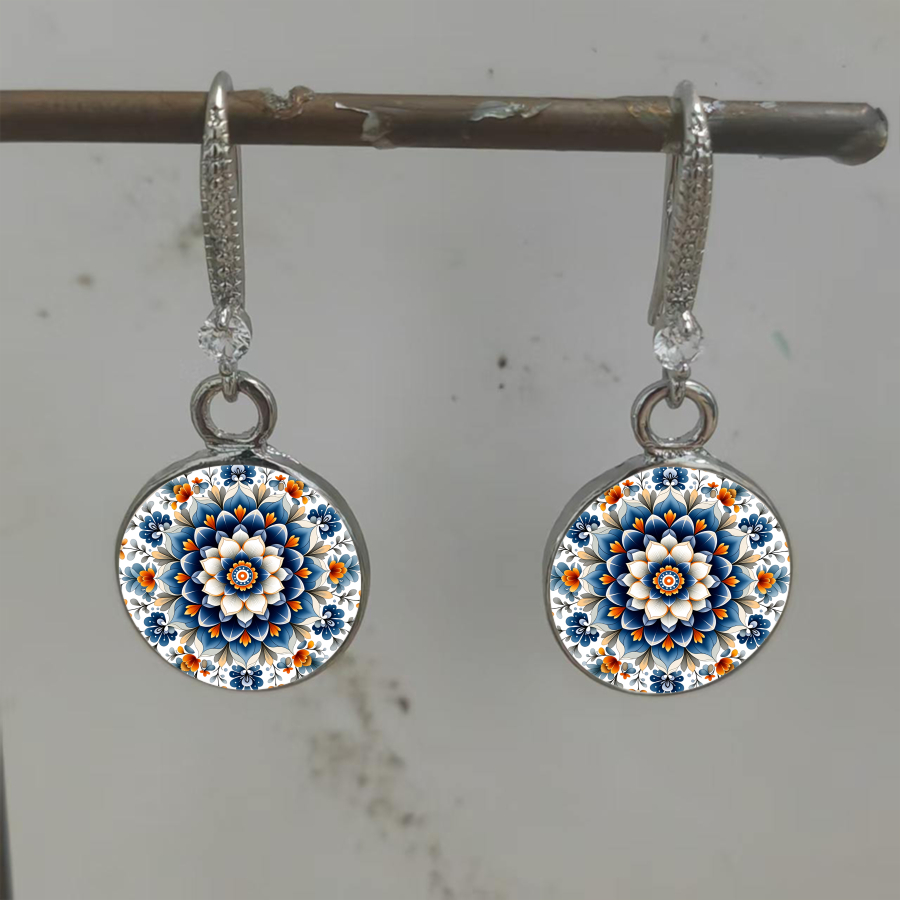 TEMU 2pcs Floral Mandala Earrings Flower Earrings Bohemian Earrings Art Earrings Circular Earrings Plant Earrings Unisex Earrings Jewelry Additions