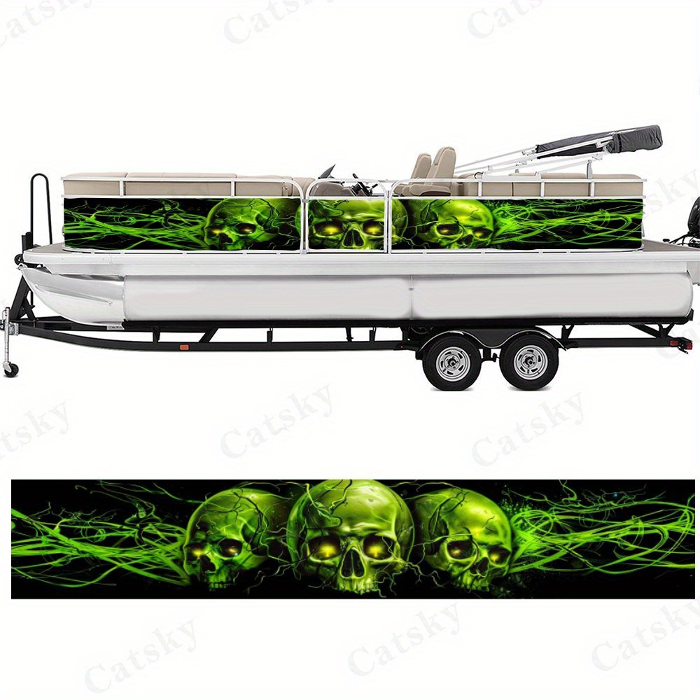 Green Lightning Design Stickers with Three Skulls, Waterproof PVC