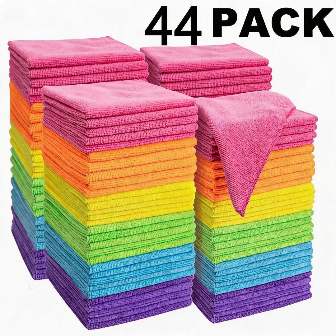 TEMU 44 Pack Microfiber Cleaning Towels, Random Colors, Reusable Cleaning Cloths, Absorbent Durable Quick-drying, Washable For Kitchen, Courtyard &