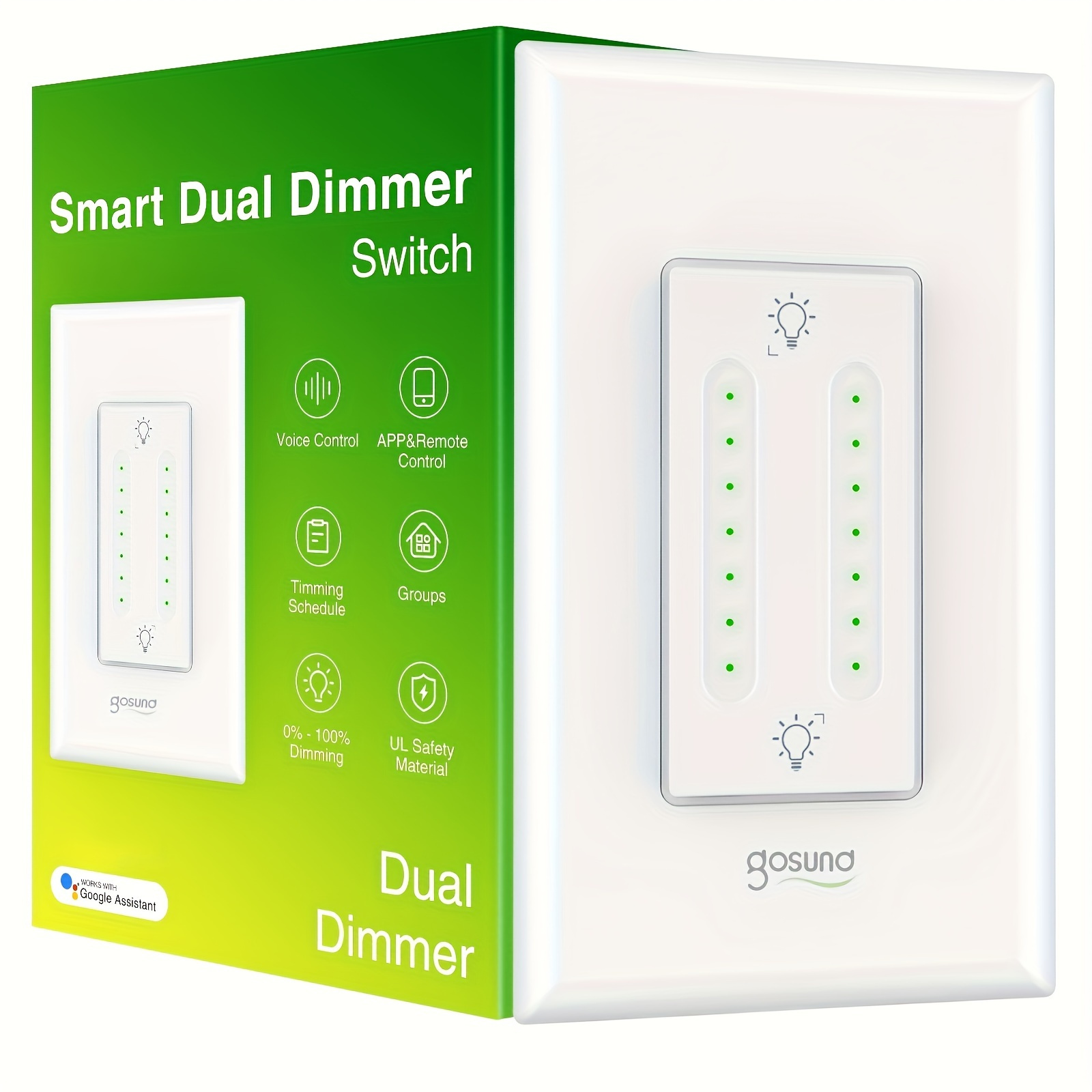   smart dual dimmer switch wifi   google home compatible 2 4ghz wifi only   control 7 level adjustable lighting timer schedule     sleek   for smart   minimalist wall decor remote lighting adjustment   accessory durable plastic switch