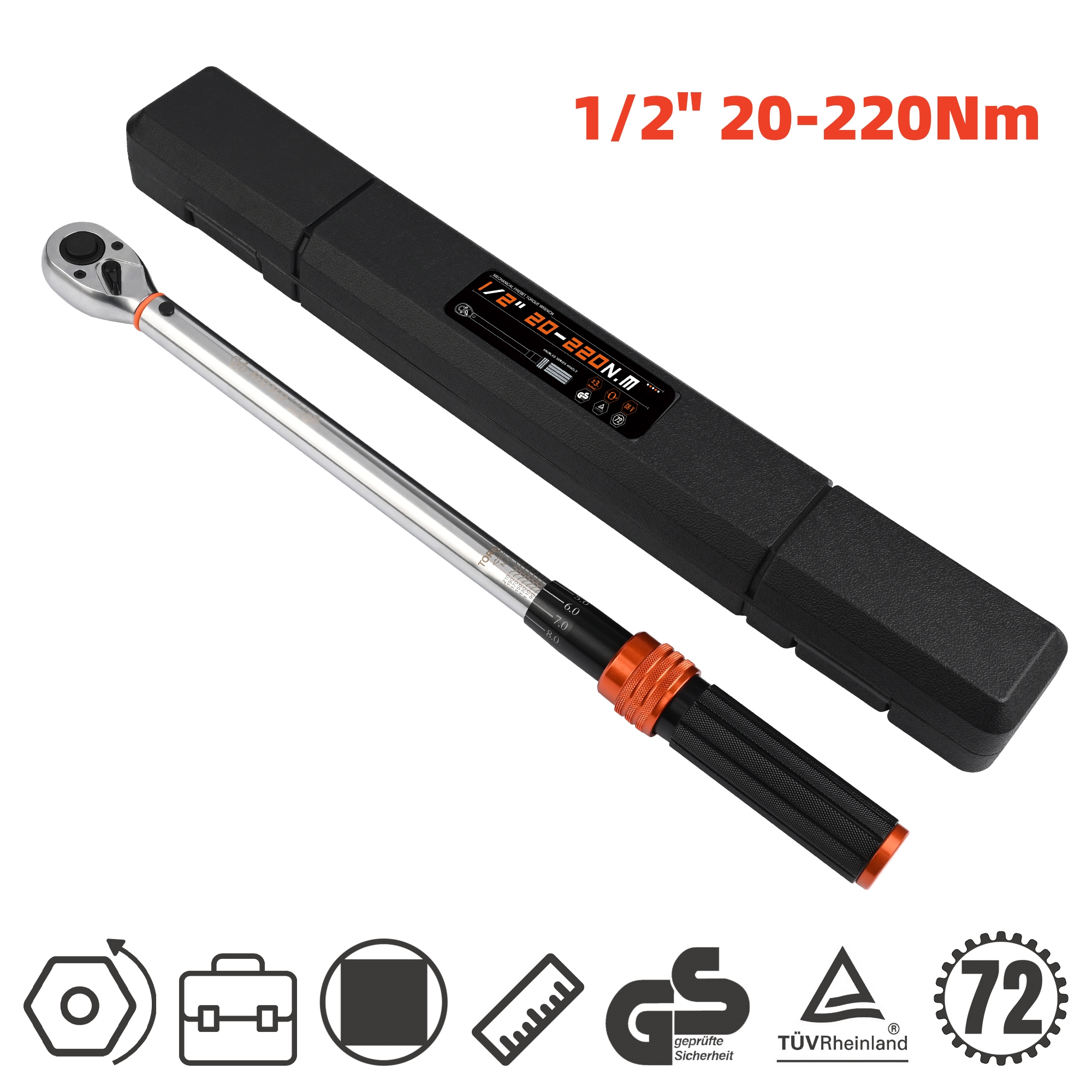 TEMU Ein manueller Drehmomentschlüssel-Set mit 1/2" Antrieb, der Einstellbare Drehmomente von 20 bis 220 Nm und 45 bis 360 Nm bietet, mit einem