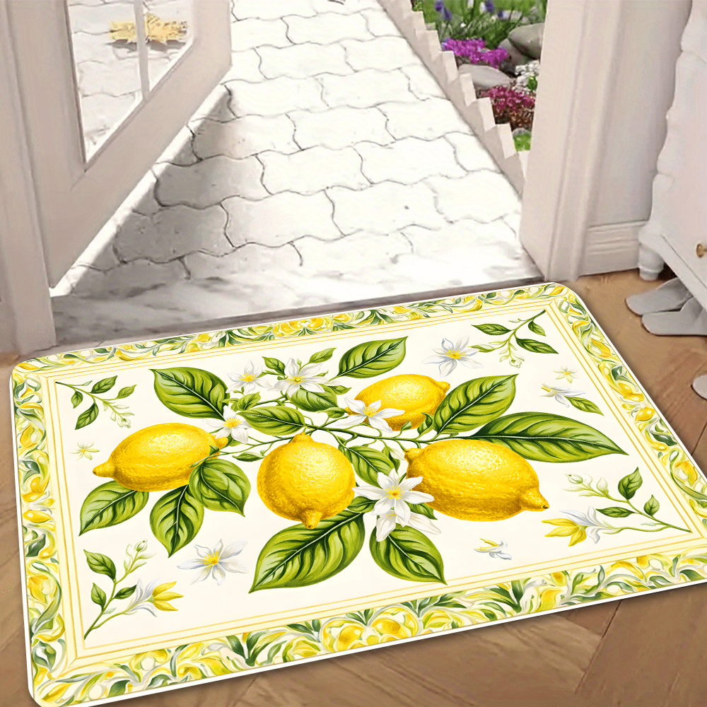 TEMU 1pc Of A New Vibrant Lemon And Floral Doormat - Suitable For Home , Kitchens, And Living Rooms - Machine Washable, For Indoor/outdoor Use, Lemon
