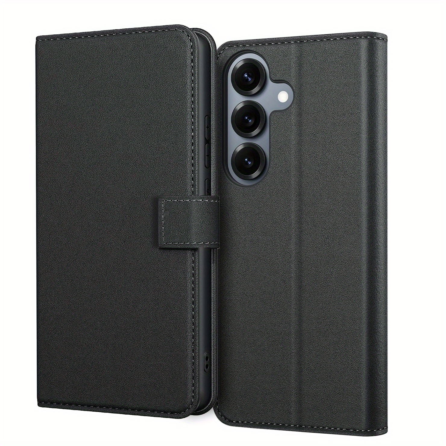 E-shop Handyhülle: Kompatibel mit for Galaxy S25 FE Hülle mit Kickstand Schwarz PU-Leder Kartenfach Schwarze Geldbörsen-Flip-Schutzhülle