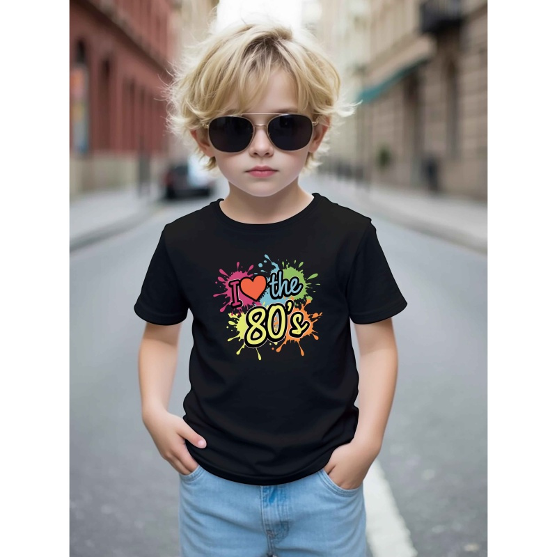 

T-shirt décontracté à col rond pour enfants "I ", mélange de polyester et de spandex, manches courtes, coupe régulière, haut d'été pour garçons et filles