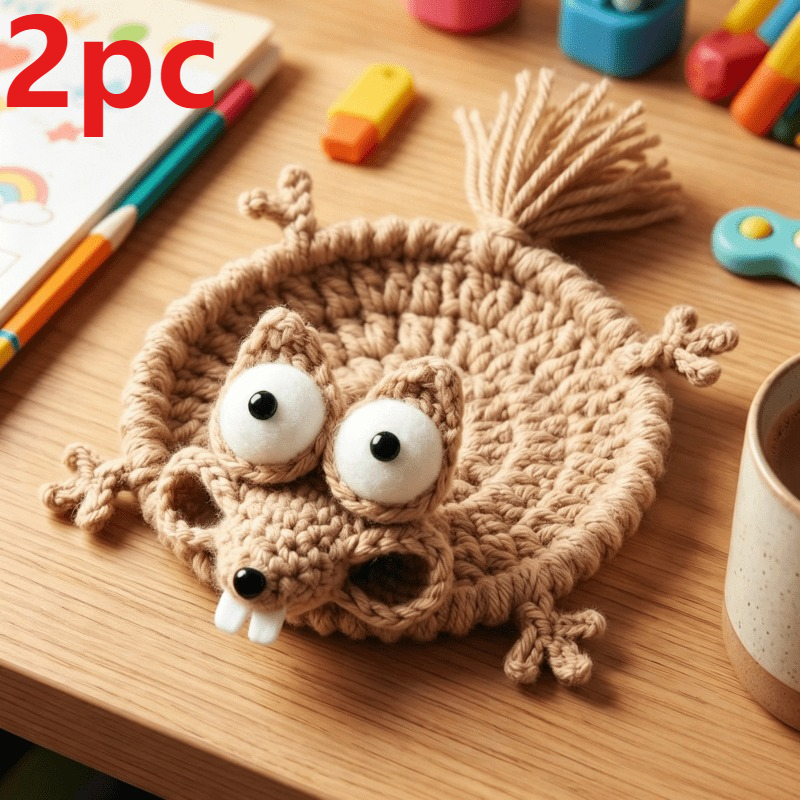 TEMU 2er-Set handgemachte gehäkelte Eichhörnchen-Untersetzer und Tischschützer - Ideal für Partys, Gag-Geschenke, hitzebeständig für Familienessen,