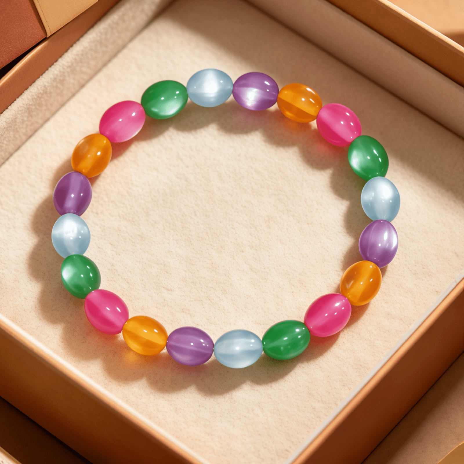 Dazzling Oval Cat's Eye Stone Bracelet, Trendy Beaded Design