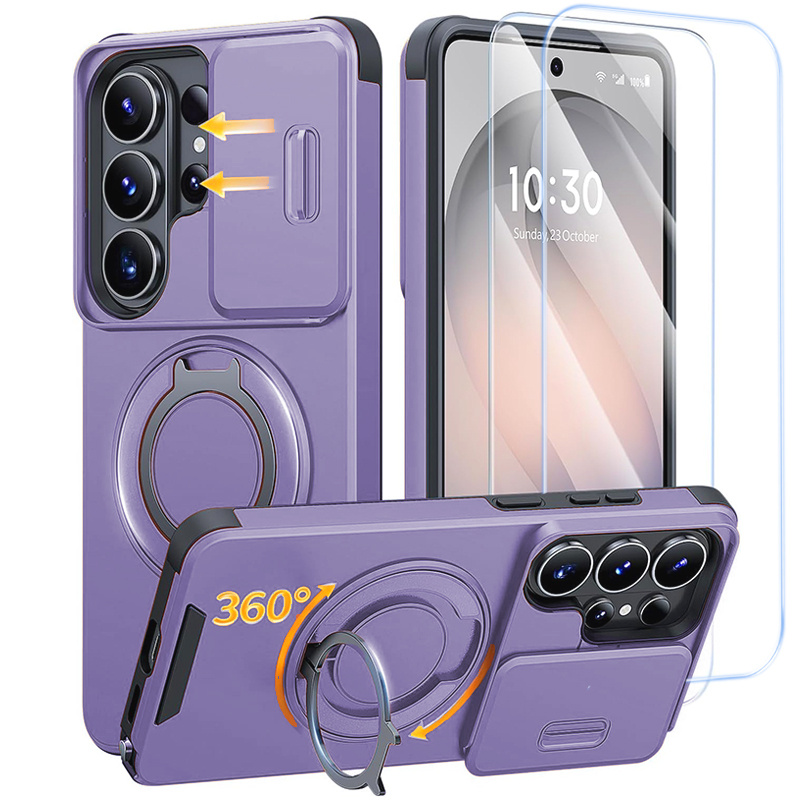 TEMU para teléfono: 3 piezas [1 con 2 protectores de pantalla transparentes] con soporte de anillo, soporte plegable y magnético, compatible con for