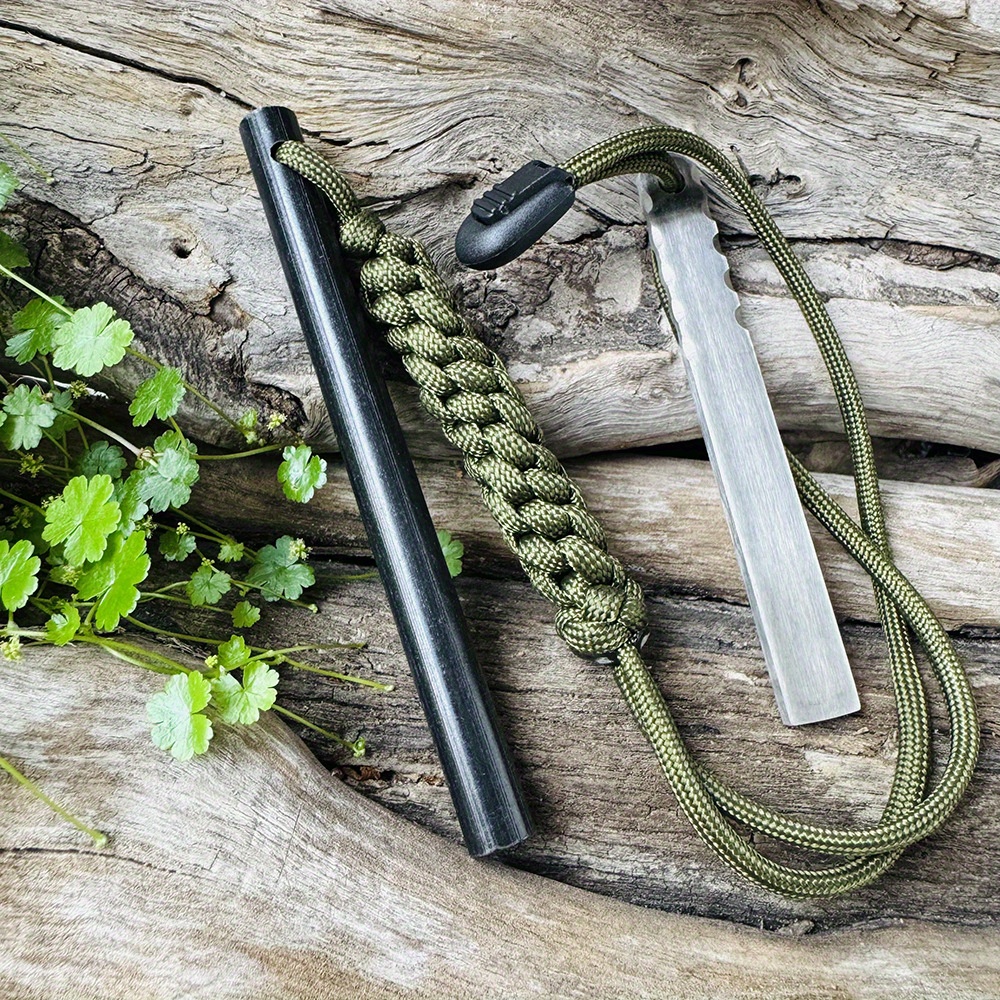A Portable Outdoor Survival Fire Starter Kit With A Scraper, Anti-loss Woven Rope, Suitable For Camping And Wilderness Survival