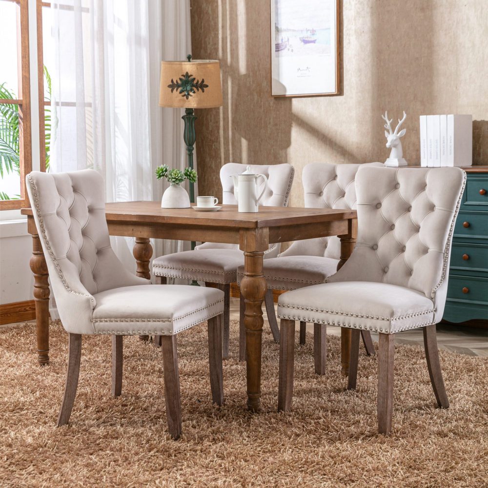 TEMU Modern High-end Tufted Contemporary Velvet Upholstered Dining Chairs With Trim Set Of 2