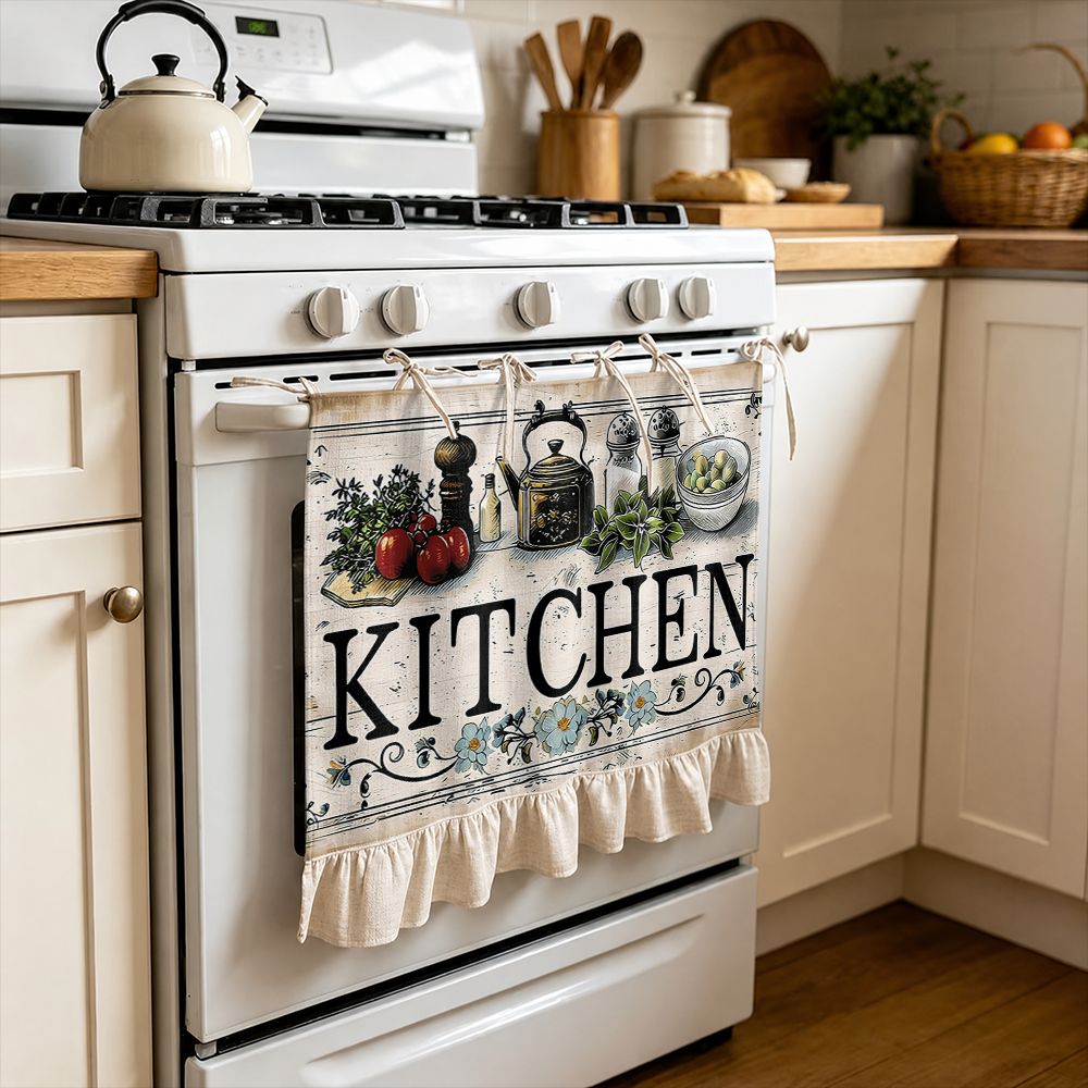 TEMU 2d Flat - 2d Flat - 2d Vintage Floral Kitchen Print Multifunctional Decorative Curtain, Suitable For Kitchen Skirt, Oven Cover, Washing,