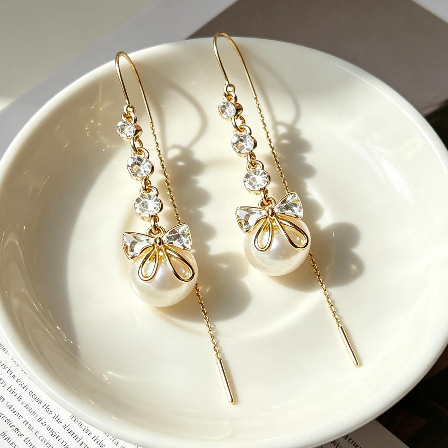 TEMU Une paire de boucles d'oreilles pour femme de style français avec nœud, compatibles avec diverses occasions que fêtes, , vacances et mariages