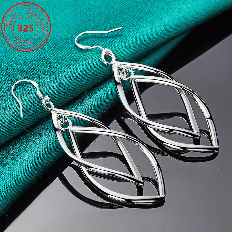 TEMU 1 Pair Of S925 Sterling Silver - Shape - Double Ring Earrings - Hypoallergenic - Elegant - Everyday Wear And Gift - Perfect Day Gift