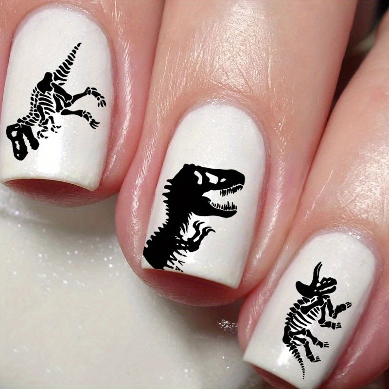 TEMU 1pc Dinosaur Skeleton Nail Art Sticker - Dino & Teeth Decal For,, S - Temporary For Party, Valentine's Day, New Year - Easy & Stick (paper) For Hands, Feet, Nails - Non-permanent Design