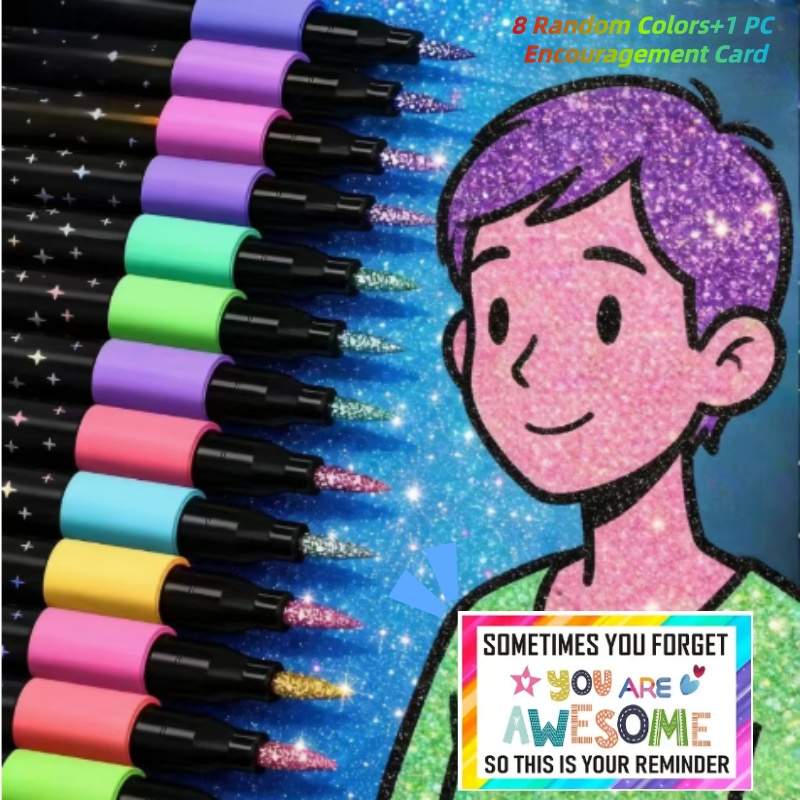 TEMU Juego de 9 bolígrafos de con y cielo estrellado, bolígrafos de dibujo y coloridos, 8 bolígrafos de de de punta + 1 tarjeta de ánimo - de regalo