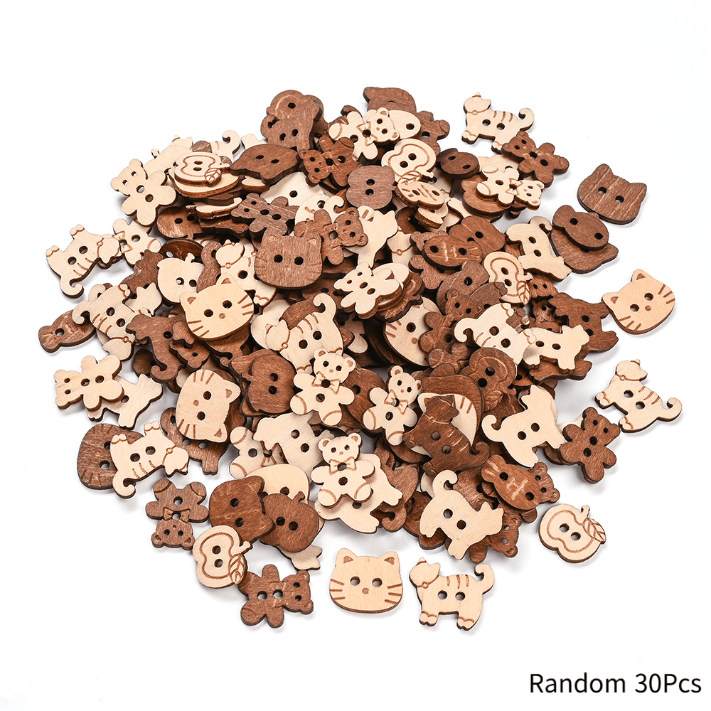 TEMU 30pcs Animal Shaped Wooden Buttons, Cat/bear/fish Shaped Buttons, Suitable For Crafts And Sewing Projects, Handmade Sewing Suit Shirt Button Art