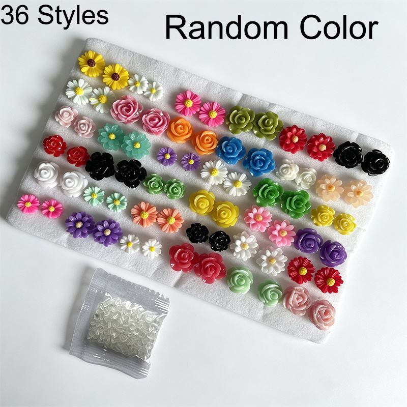 TEMU 36 Pairs Random Resin Flower Earrings Set, Stud Earrings For Women, Small Cute Floral Jewelry Gifts, Women's Vacation And Party Wearable Fashion