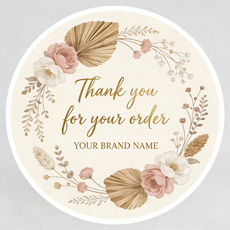 TEMU Customizable Watercolor Wreath Thank-you Stickers - Calligraphy Decals, Self-adhesive Round Paper Stickers For Diy Wedding & Event Packaging,