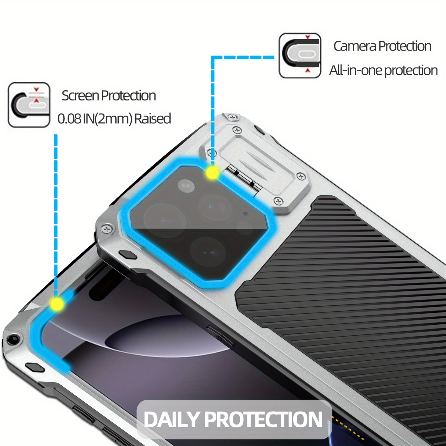 Phone case: for iPhone 16 15 14 Pro Max 16 Plus Metal Case with  Cover & Stand [Compatible with Magnetic] [Built-in Kickstand] Heavy Duty Rugged Magnetic Phone Case