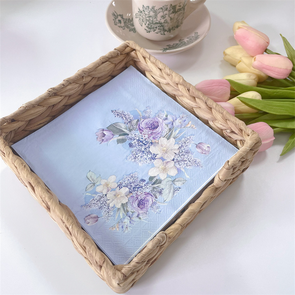 Image of 20pcs Lattby Vintage Blue Floral Party Napkins, 2-ply Paper - Elegant Table Decor For Weddings & Birthdays, Absorbent & Soft, Birthday Party Decorations For Halloween、christmas