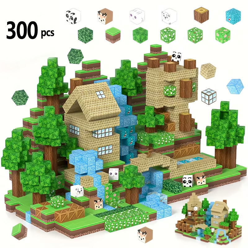300pcs Forest Animal Theme Magnetic Square Building Block Set, Easy And Easy To Assemble, Building Block Ornaments Home Decor, Gift For Boys And Girls, Valentine's Day Easter New Year Birthday