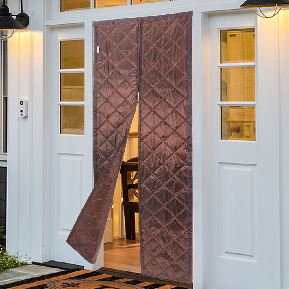 Magnetic Thermal Insulated Door Curtain - Coffee Color, 34x82 Inch, Pvc And Cotton, Ideal For Home And Office Protection
