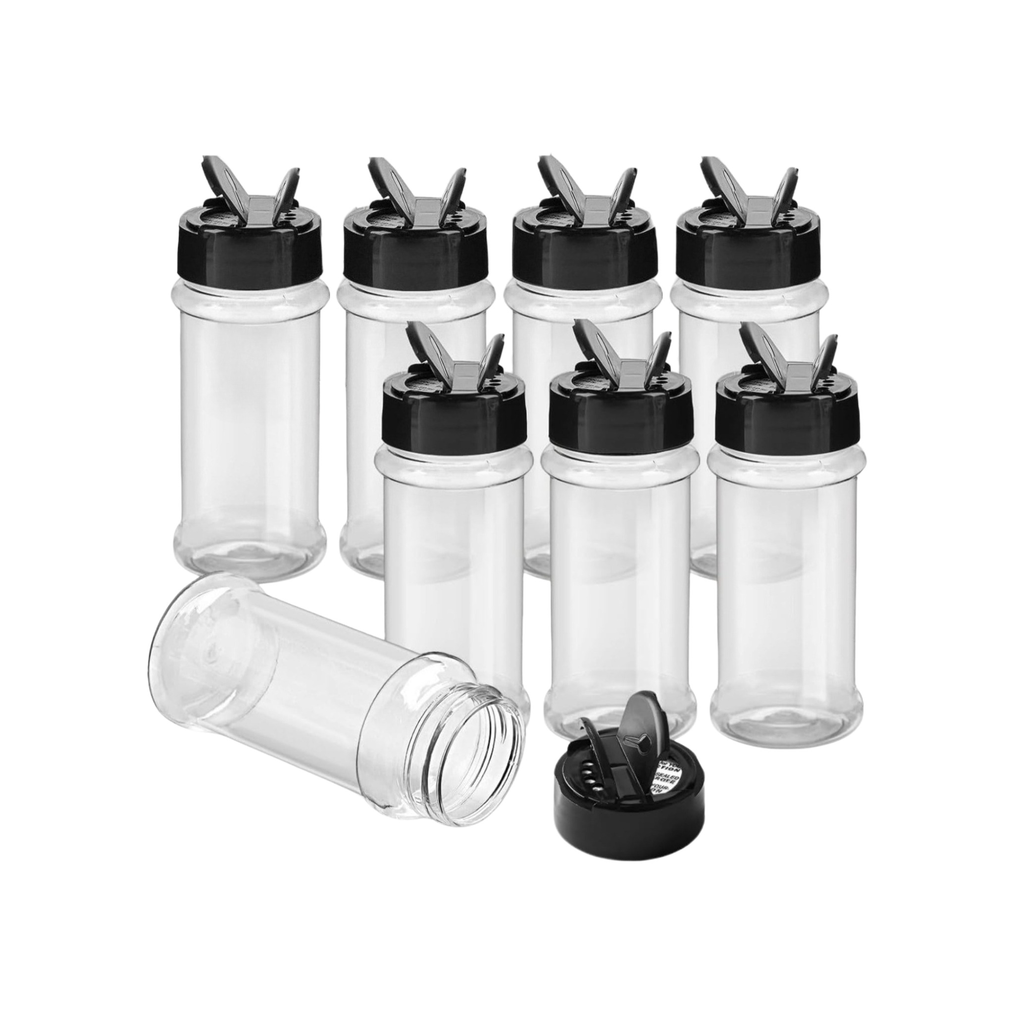 TEMU 8 Pack 150ml/5.5oz Plastic Round Spice Bottles With Black Shaker Lids, Reusable Seasoning Containers Jars, Clear Plastic Bottle Containers With
