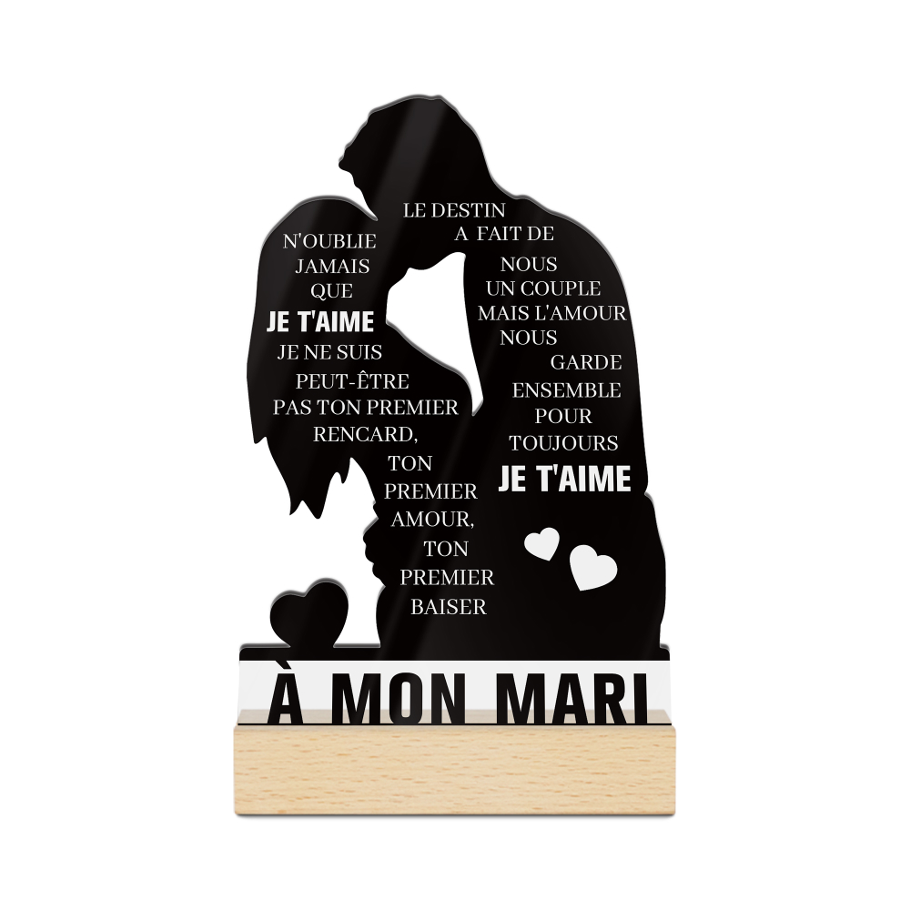 TEMU [2D Plat] Putuo Décor 1pc Panneau Français en Acrylique avec Base en Bois Décoration de Table, à Que Je T'aime, Décoration de Bureau pour Maison
