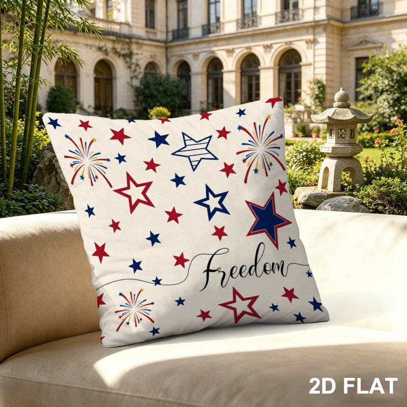 18x18 Inches Patriotic Freedom Print Patio Throw Pillow Cover, 4th of July Stars Fireworks Decorative Outdoor Pillow Case, Festive Independence Day Decor for Patio & Garden, Perfect as Thank You Gift