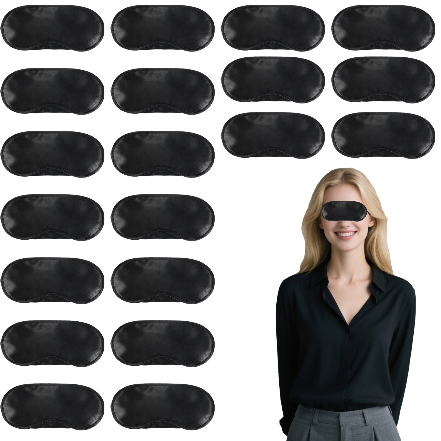 TEMU 20pcs Black Eye Masks With Adjustable Straps - Soft Polyester Sleeping & Covers For , Comfortable Blindfold Design, Perfect For Relaxation &