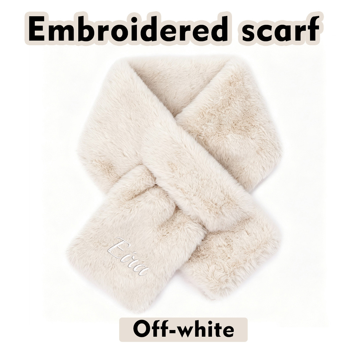 TEMU Écharpe en peluche personnalisée avec nom brodé pour femme, cache-cou et duveteux à croiser, écharpe cadeau d'hiver chaude et personnalisée
