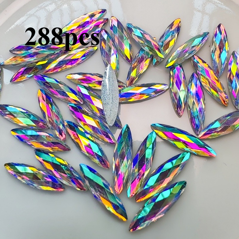 TEMU 128/218/288/328 piezas 0.4 * 1.5Cm 0.59 * 0.16 Pulgadas Brillantes AB Diamantes de de Ojo de Caballo Largos, Diseño de de Resina, Adecuado para