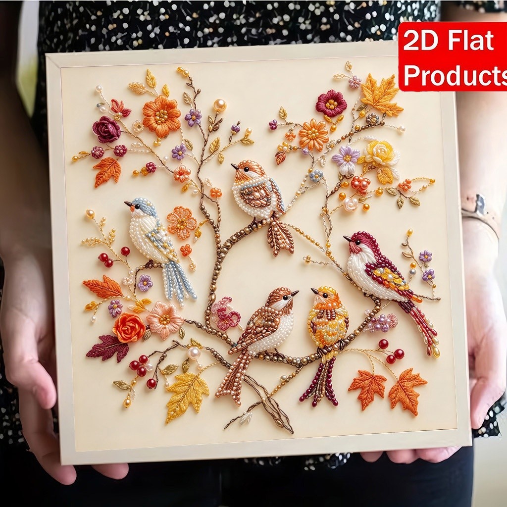 TEMU 30x30cm/11.81×11.81 Inches 5 Autumn Birds Heart-shaped Branch Pearl Beaded 2d Flat Diamond Painting Kit, Frameless Pearl Artwork Suitable For