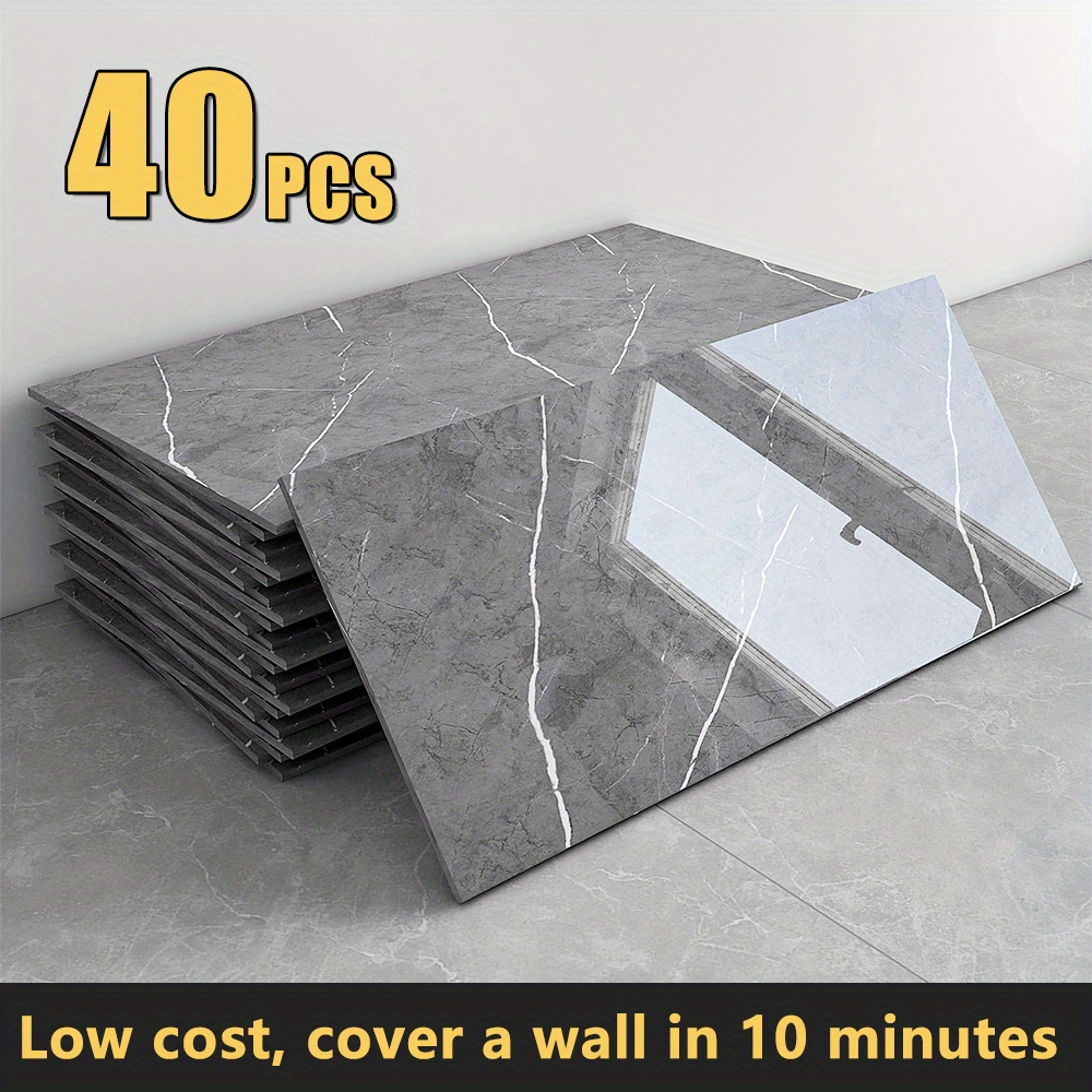 TEMU 20/ 40-pack Glossy Marble Pattern Wall Panels Wall Sticker Set, Self-adhesive Removable Pvc Waterproof Wall Panels, Peel And Stick Wall Sticker
