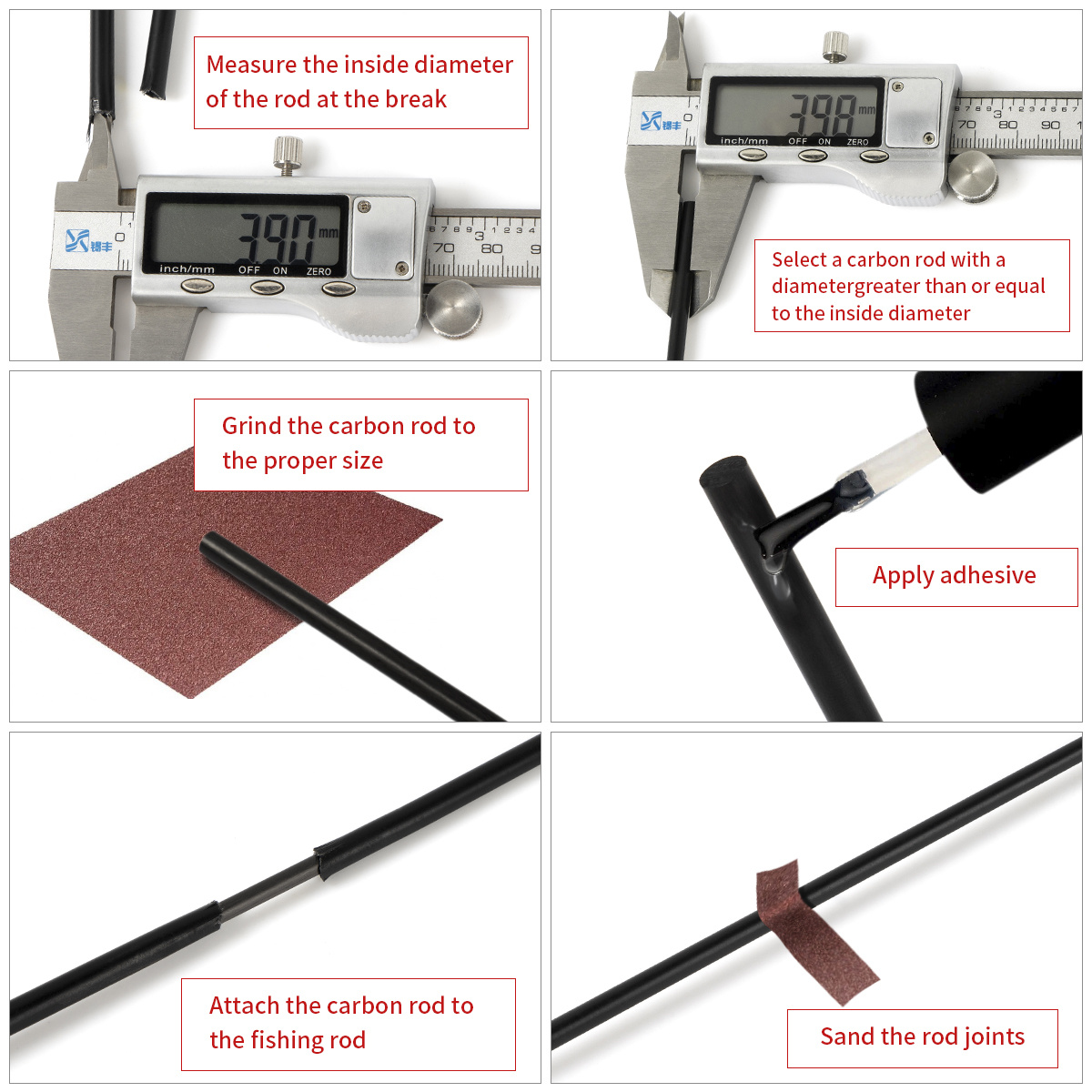 carbon fishing pole repairs Goture Rod Repair Fiber Stick for Baitcasting Rods Spinnning Rods Repair Sandpaper Kit 9Pcs THKFISH Fishing Rod Repair Kit