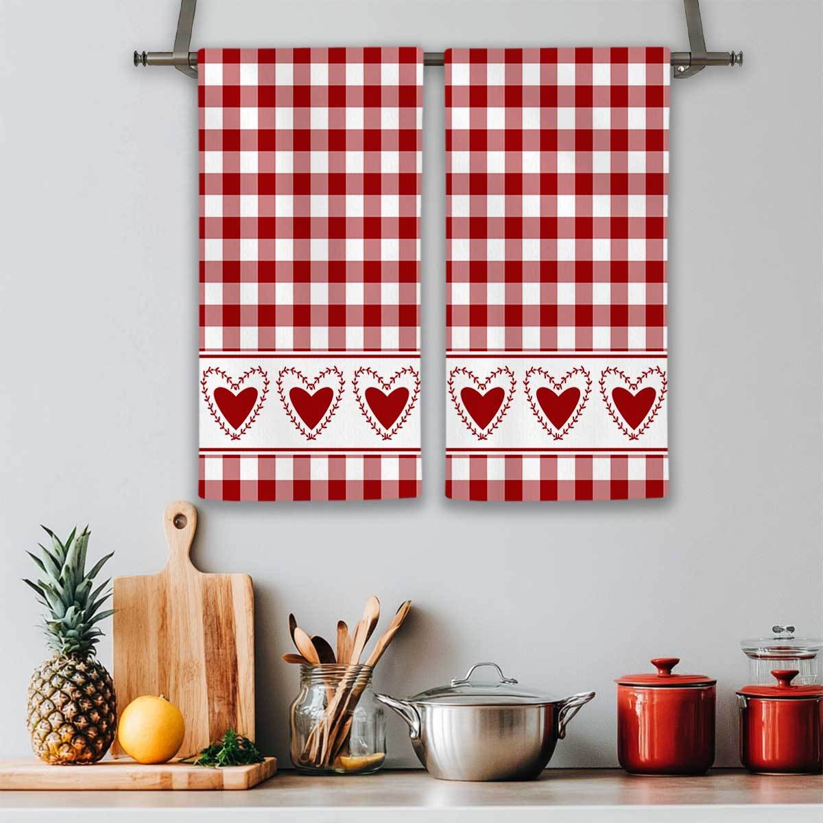 

2-pack Red And White Kitchen Towels With , 18x26 Inch Polyester Non-woven Fabric, Rectangular Hand Towels For Valentine's Day, Anniversary, Wedding Decor