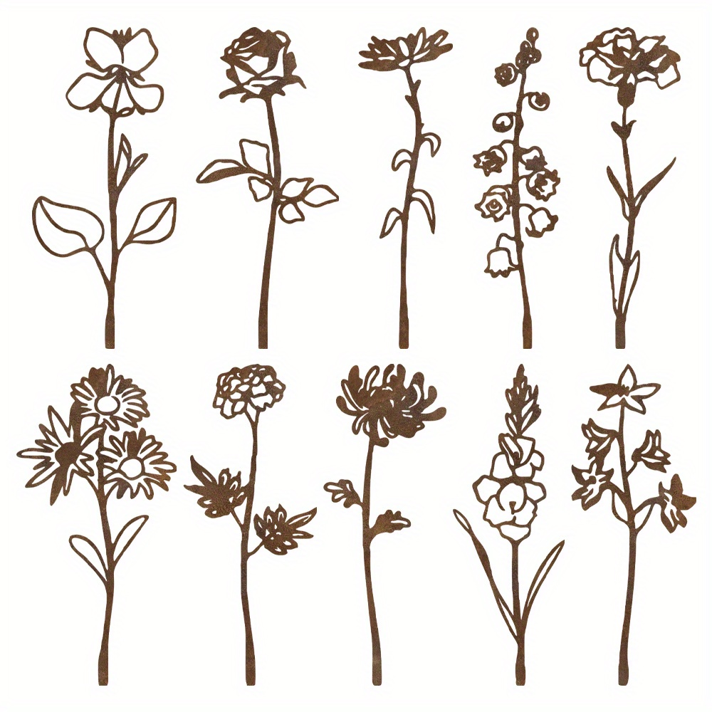 TEMU [rusty Craft] 10pcs Rusty Metal Flowers Bouquet, Rusty Bouquet Set, Mother's Day Gift, Rusty Garden Art Wildflowers Stake, Gift For Mom, Garden