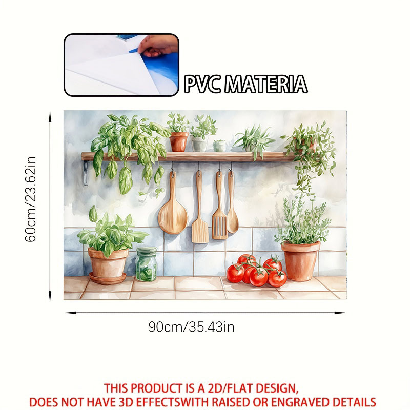 Image of [2d Flat Printing] 1pc Kitchen Wall Sticker 60×90 Cm "a Corner Of The Kitchen " Theme Design Wall Sticker Decoration Wallpaper Self-adhesive Suitable For Kitchen And Restaurant
