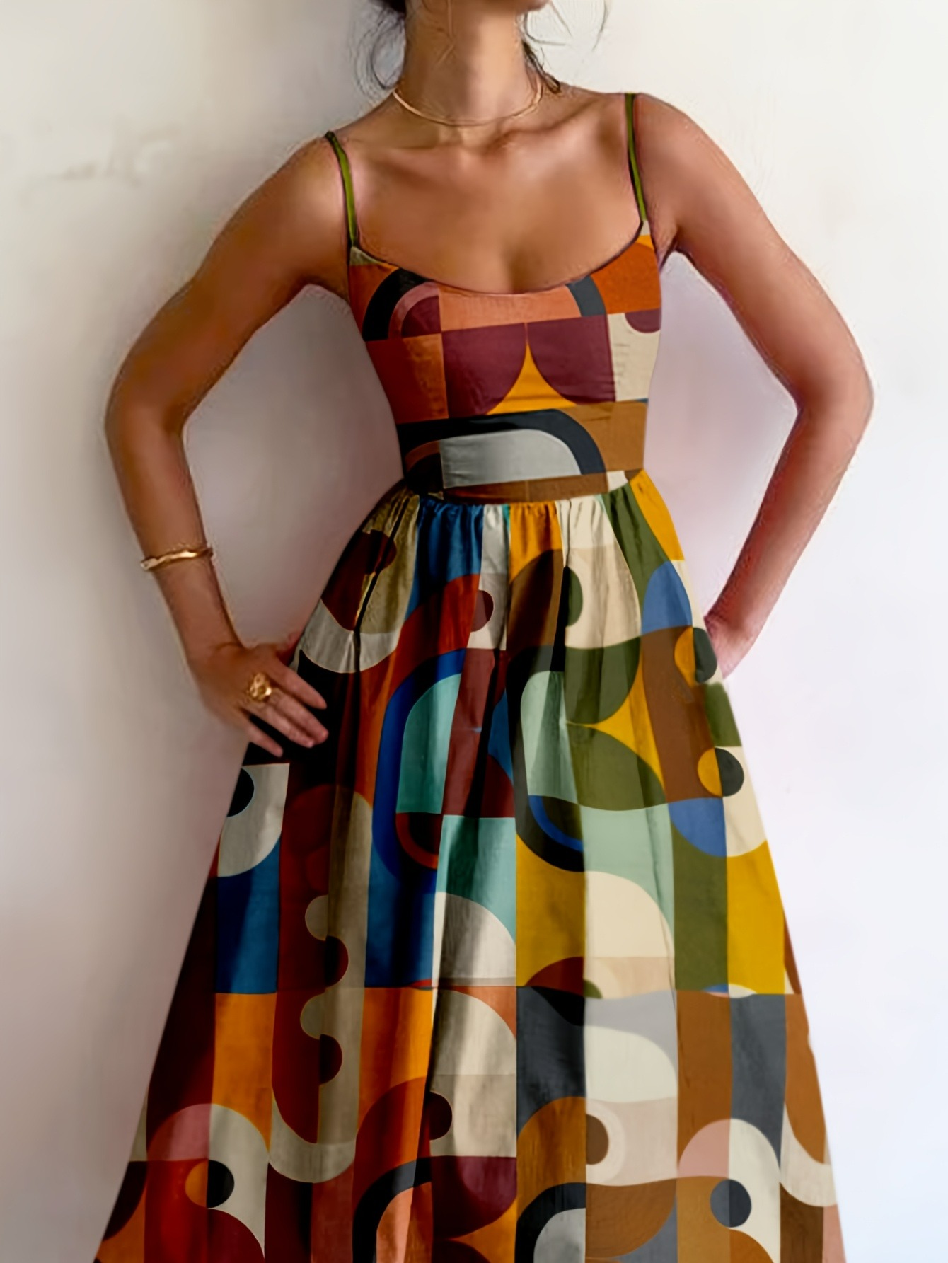 chinese dress ladies Green Geometric Floral Cotton Maxi Dress - All Dresses
