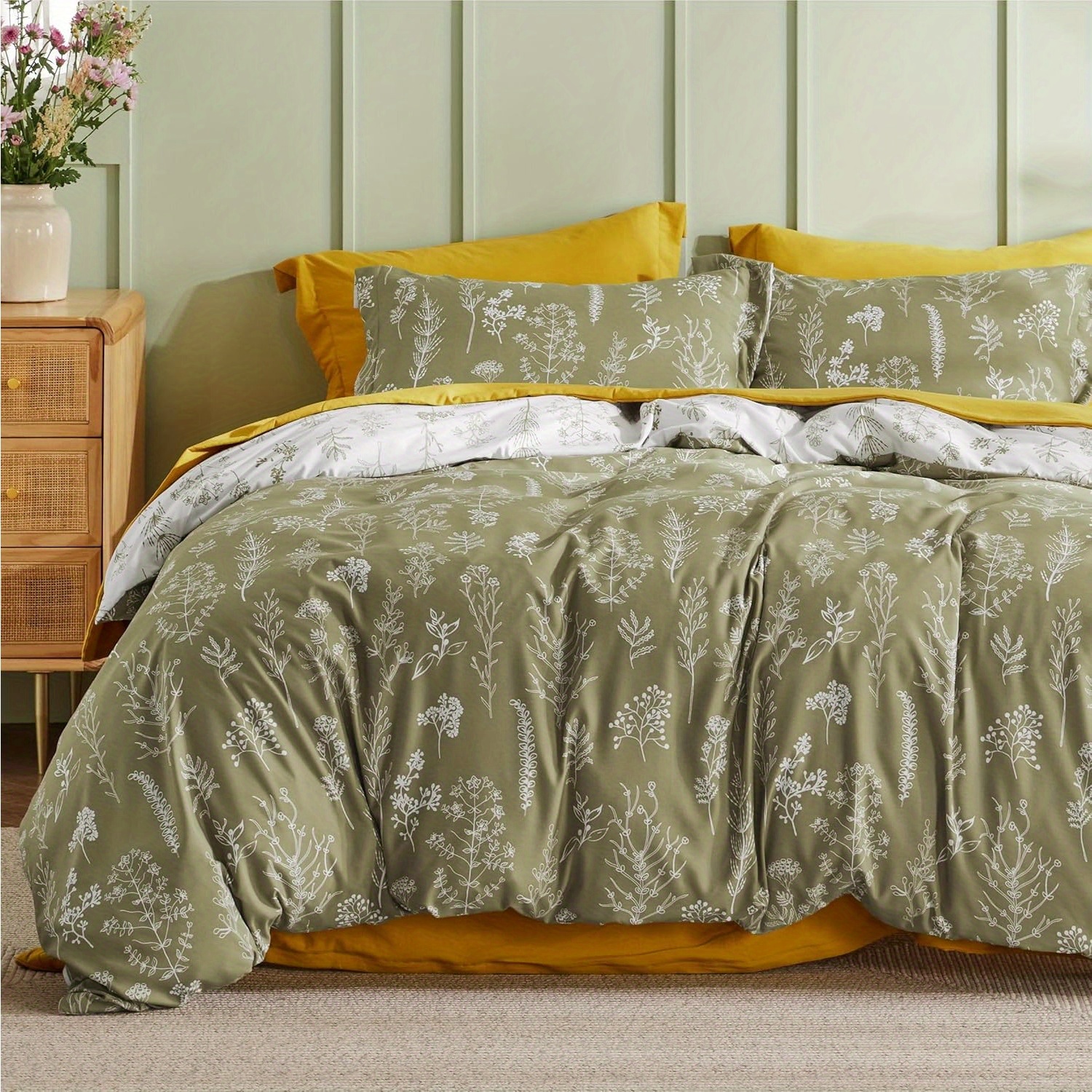 

Bedsure Duvet Cover 2pcs/ 3pcs- Botanical Floral Duvet Cover Set With Zipper Closure, Olive Set, 3 Pieces, 1 Duvet Cover With 8 Corner Ties And 2 Pillow Shams