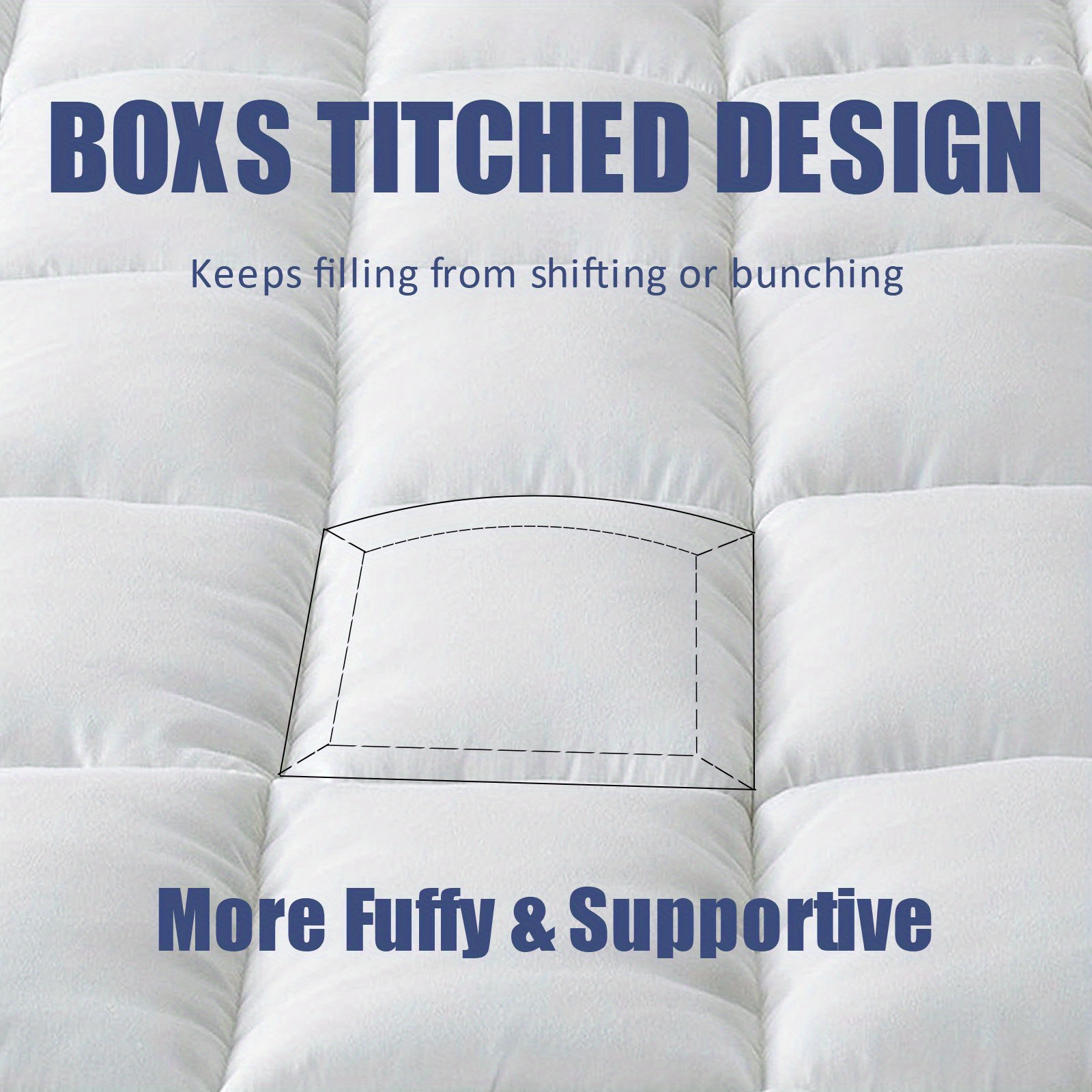 10cm Hotel Quality Mattress Topper | Super Soft with 1000GSM Hollowfiber Filling | Elasticized Corner Straps | White Blue Grey | Single, Small Double (4ft), Double, King, Super King Size